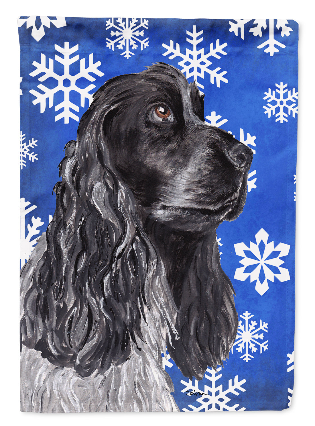 Cocker Spaniel Blue Snowflake Winter Flag Canvas House Size  the-store.com.