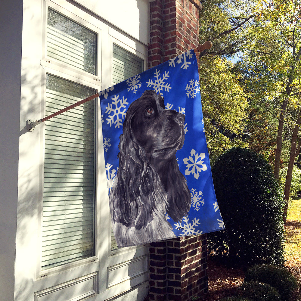 Cocker Spaniel Blue Snowflake Winter Flag Canvas House Size  the-store.com.