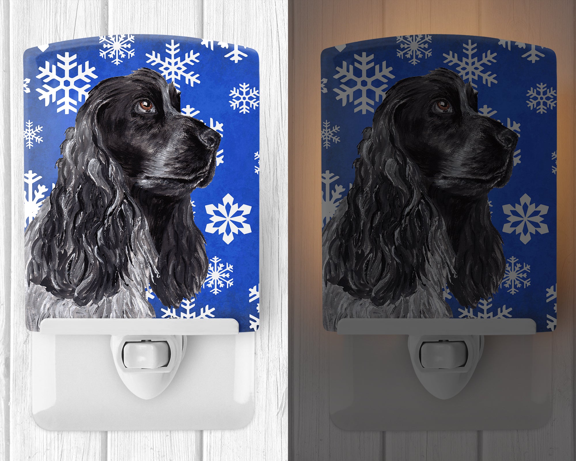 Black Cocker Spaniel Winter Snowflakes Ceramic Night Light SC9596CNL - the-store.com