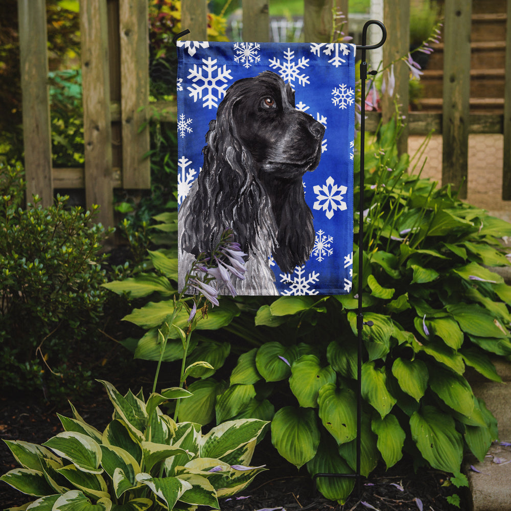 Cocker Spaniel Blue Snowflake Winter Flag Garden Size.