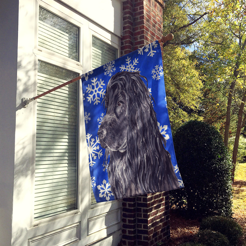 English Cocker Spaniel Blue Snowflake Winter Flag Canvas House Size  the-store.com.