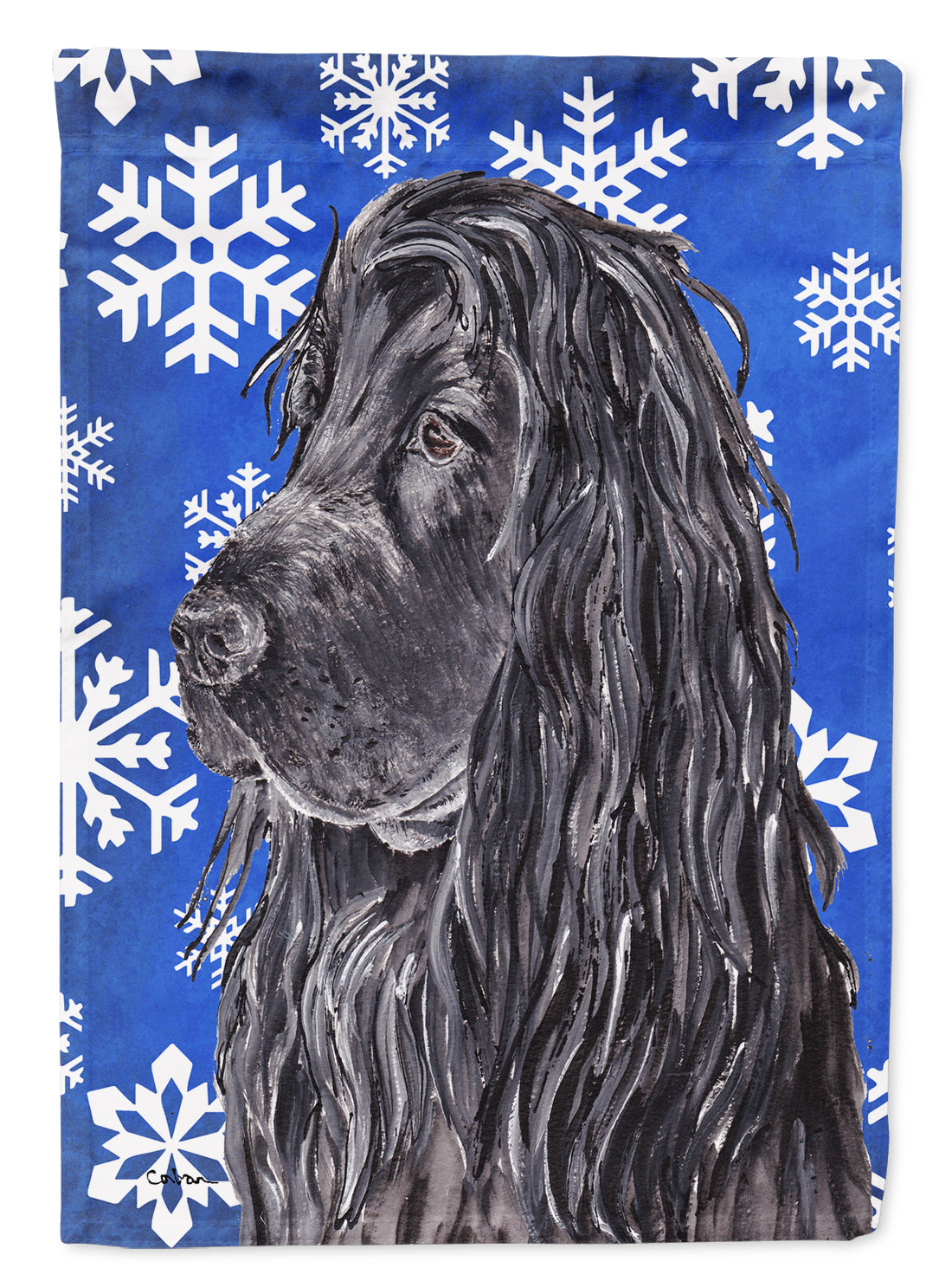 English Cocker Spaniel Blue Snowflake Winter Flag Canvas House Size  the-store.com.