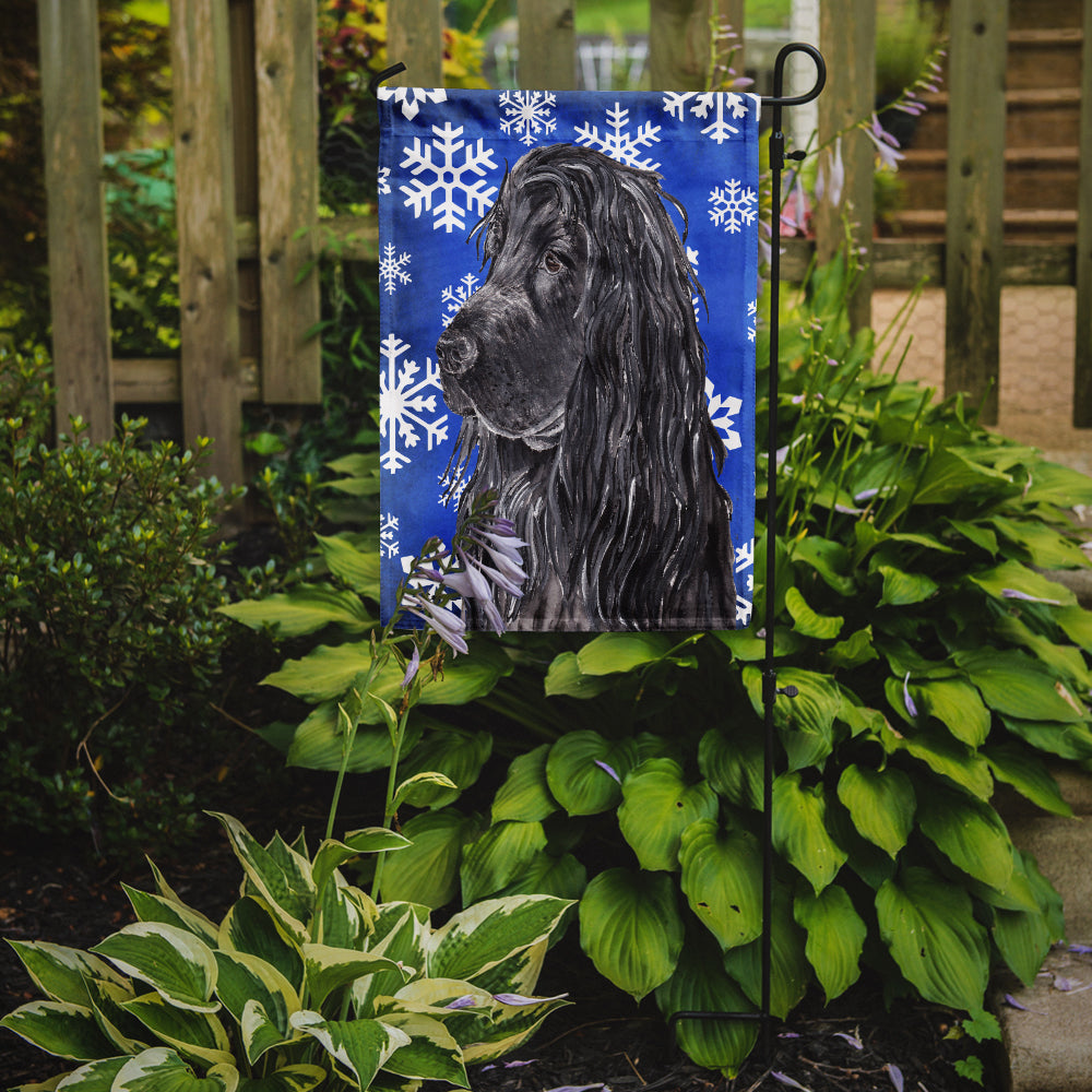 English Cocker Spaniel Blue Snowflake Winter Flag Garden Size.