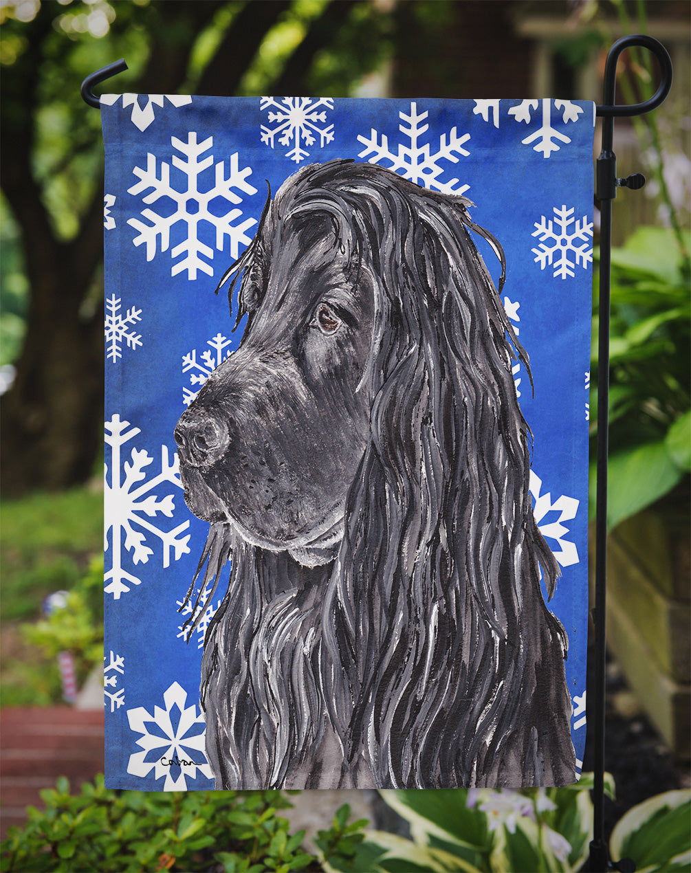 English Cocker Spaniel Blue Snowflake Winter Flag Garden Size.