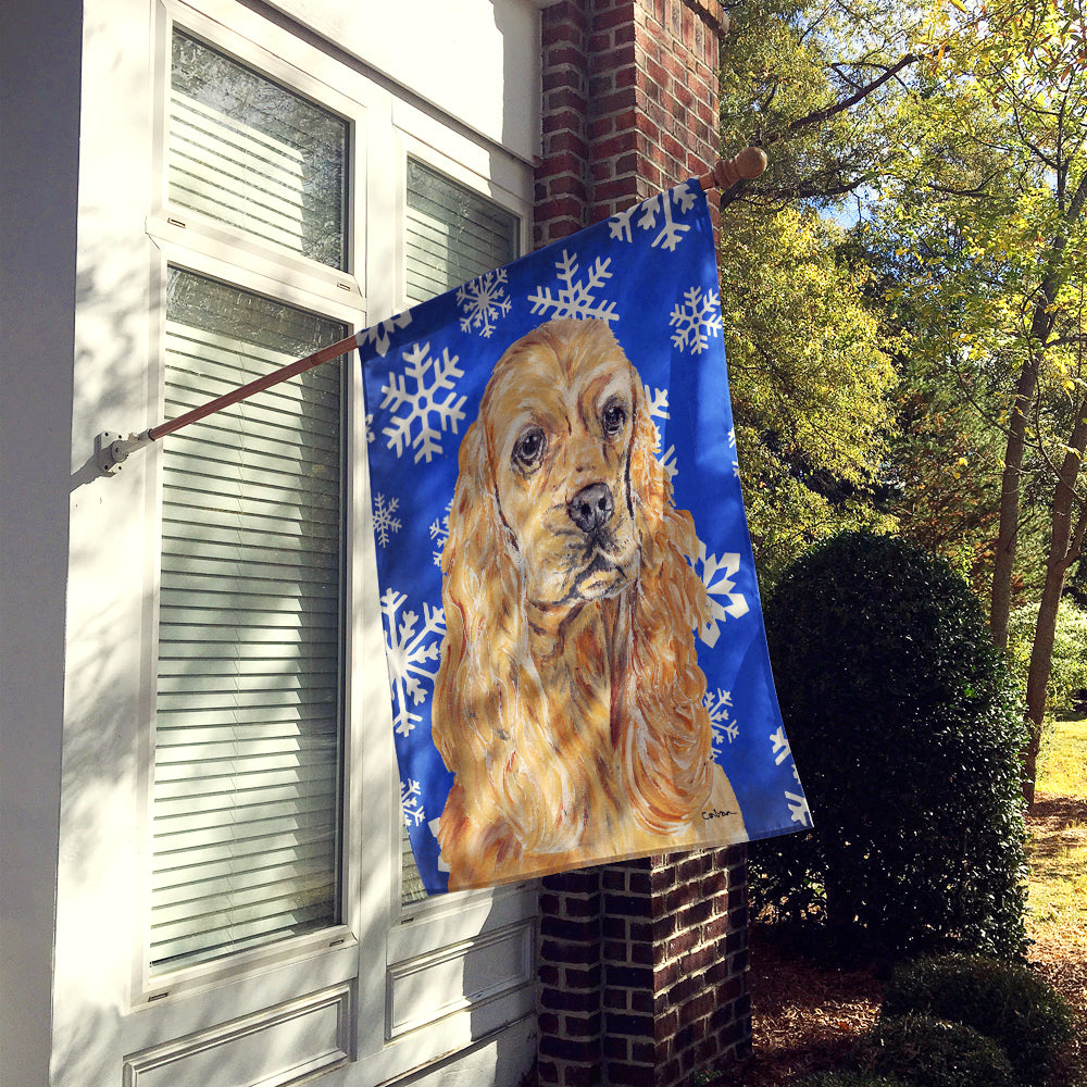 Cocker Spaniel Blue Snowflake Winter Flag Canvas House Size  the-store.com.