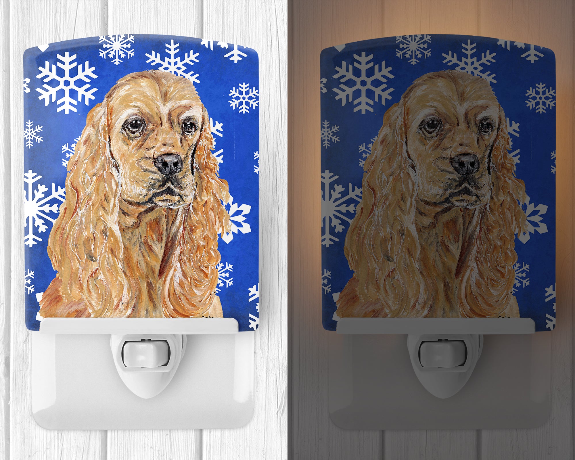 Buff Cocker Spaniel Winter Snowflakes Ceramic Night Light SC9598CNL - the-store.com