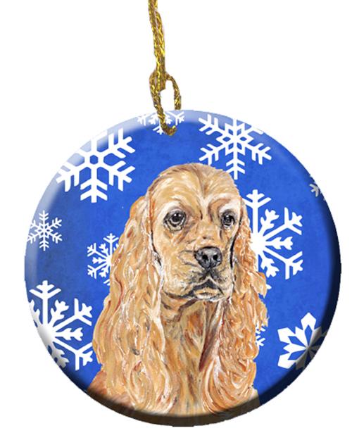 Buff Cocker Spaniel Winter Snowflakes Ceramic Ornament SC9598CO1 by Caroline&#39;s Treasures