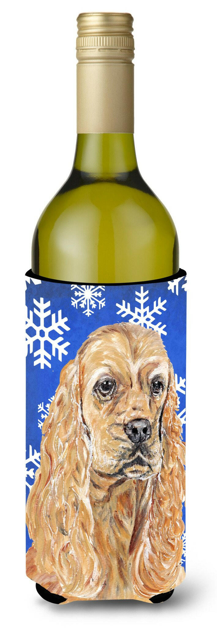 Cocker Spaniel Blue Snowflake Winter Wine Bottle Beverage Insulator Beverage Insulator Hugger by Caroline&#39;s Treasures