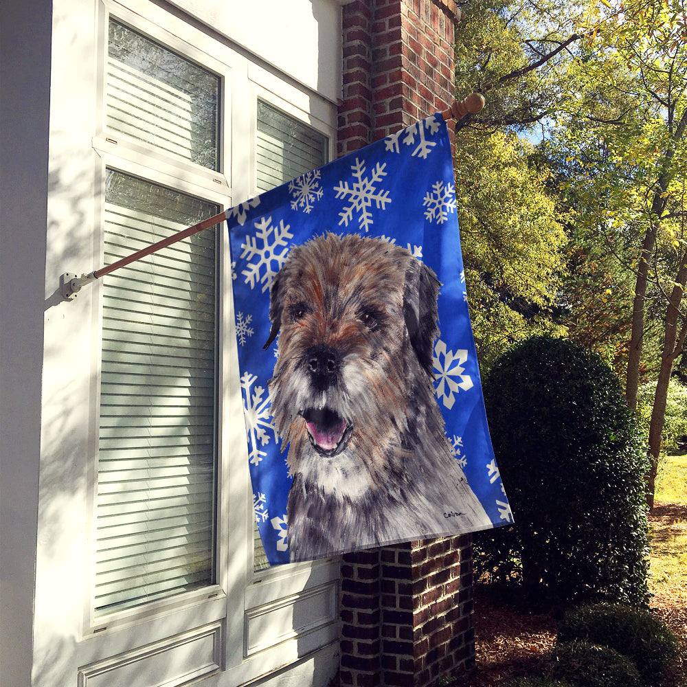 Border Terrier Blue Snowflake Winter Flag Canvas House Size  the-store.com.