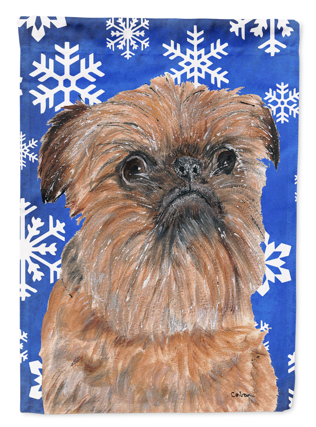 Brussels Griffon Blue Snowflake Winter Flag Garden Size.