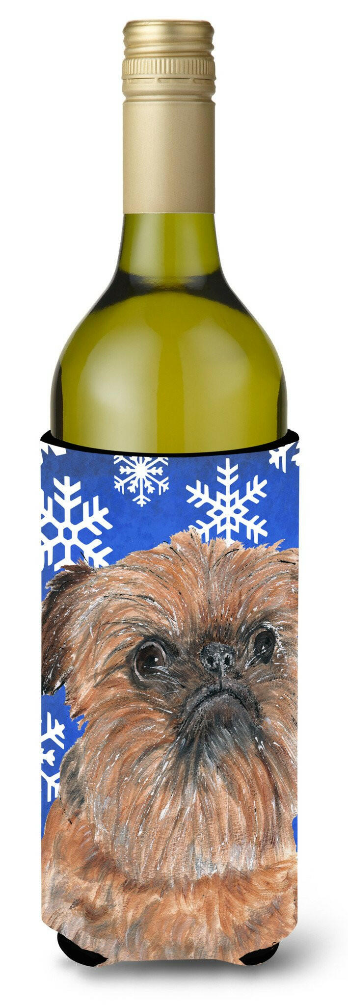 Brussels Griffon Blue Snowflake Winter Wine Bottle Beverage Insulator Beverage Insulator Hugger by Caroline's Treasures