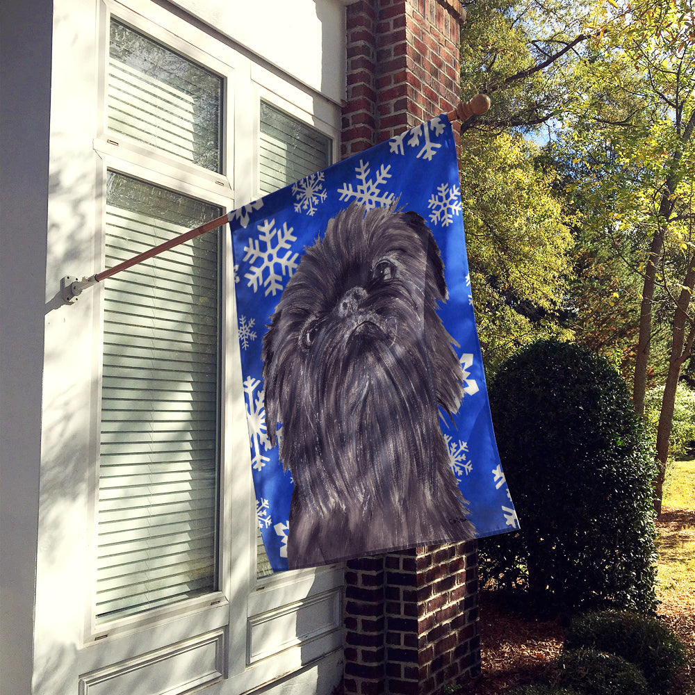 Brussels Griffon Blue Snowflake Winter Flag Canvas House Size  the-store.com.