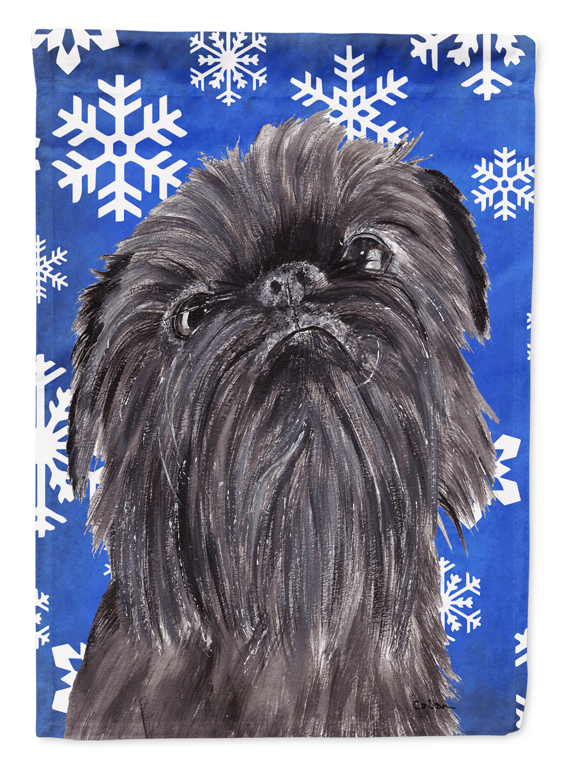 Brussels Griffon Blue Snowflake Winter Flag Garden Size.