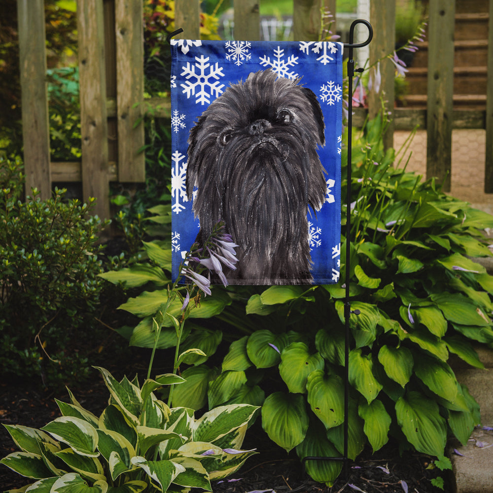 Brussels Griffon Blue Snowflake Winter Flag Garden Size.