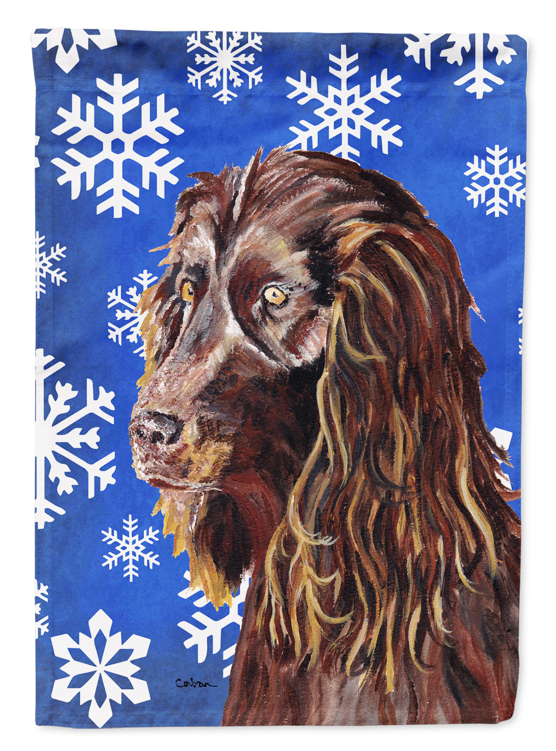 Boykin Spaniel Blue Snowflake Winter Flag Canvas House Size  the-store.com.