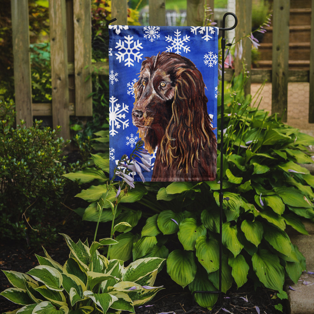 Boykin Spaniel Blue Snowflake Winter Flag Garden Size.