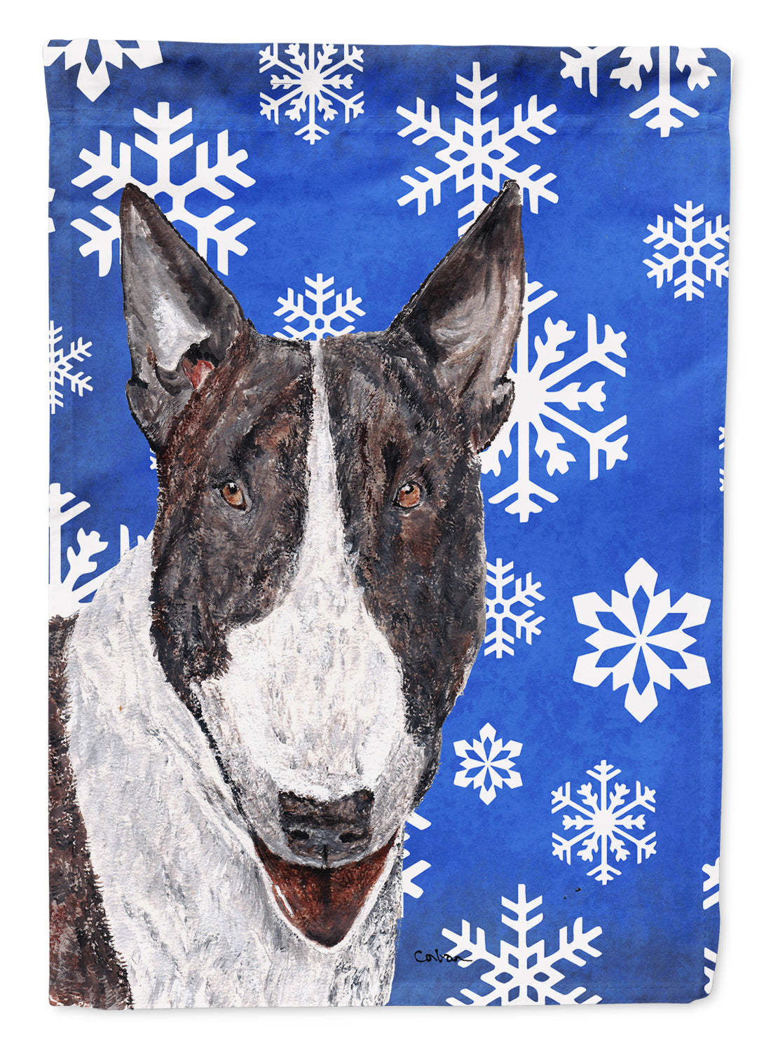 Bull Terrier Blue Snowflake Winter Flag Canvas House Size  the-store.com.