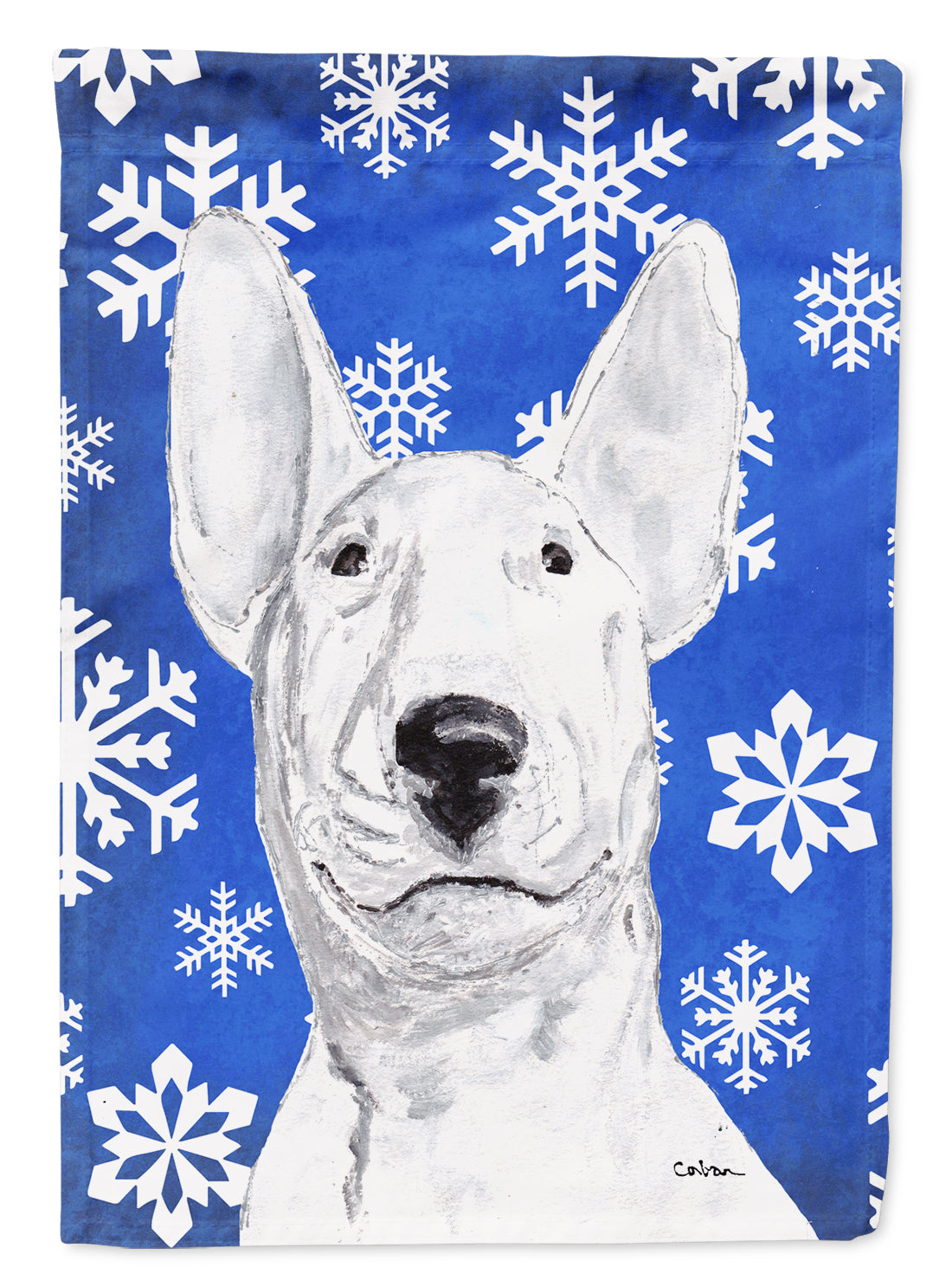 Bull Terrier Blue Snowflake Winter Flag Canvas House Size  the-store.com.