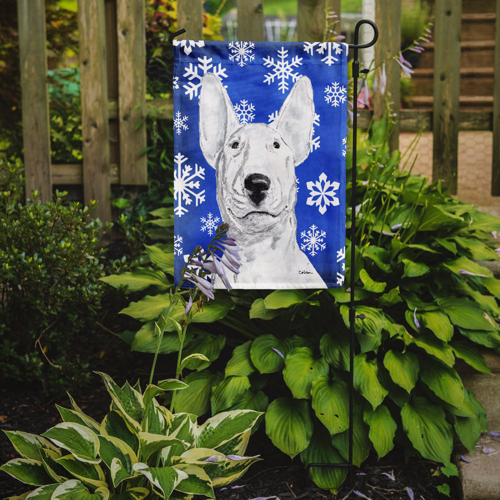 Bull Terrier Blue Snowflake Winter Flag Garden Size.