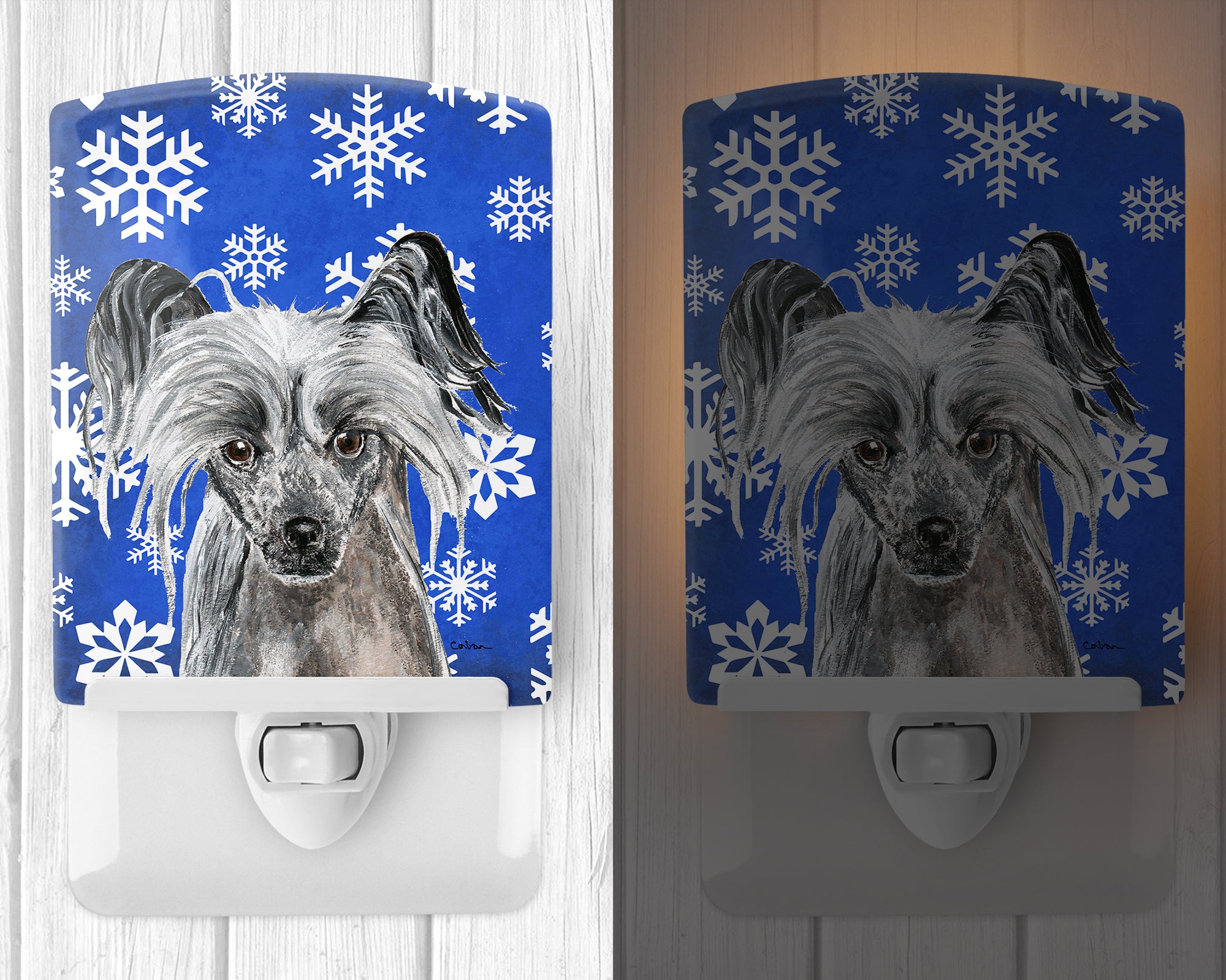 Chinese Crested Winter Snowflakes Ceramic Night Light SC9606CNL - the-store.com