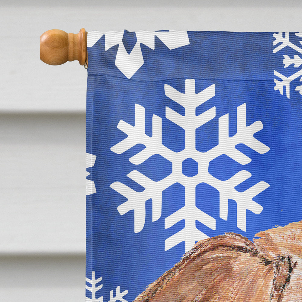 English Foxhound Blue Snowflake Winter Flag Canvas House Size  the-store.com.