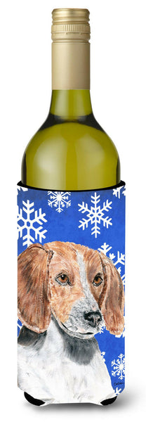 English Foxhound Blue Snowflake Winter Wine Bottle Beverage Insulator Beverage Insulator Hugger by Caroline's Treasures