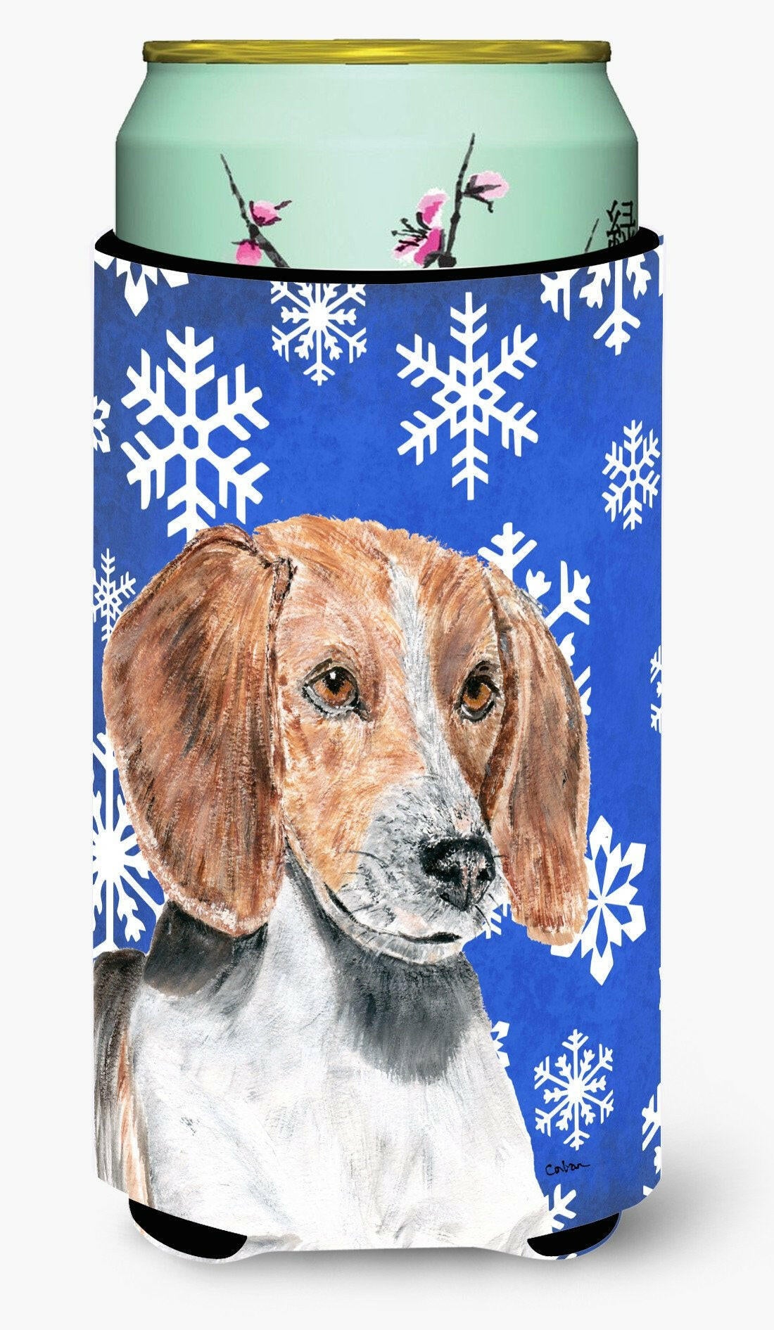 English Foxhound Blue Snowflake Winter Tall Boy Beverage Insulator Beverage Insulator Hugger by Caroline's Treasures