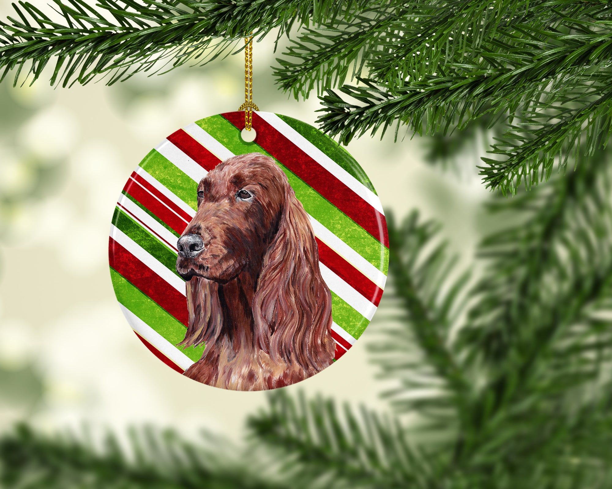 Irish Setter Candy Cane Christmas Ceramic Ornament SC9608CO1 - the-store.com