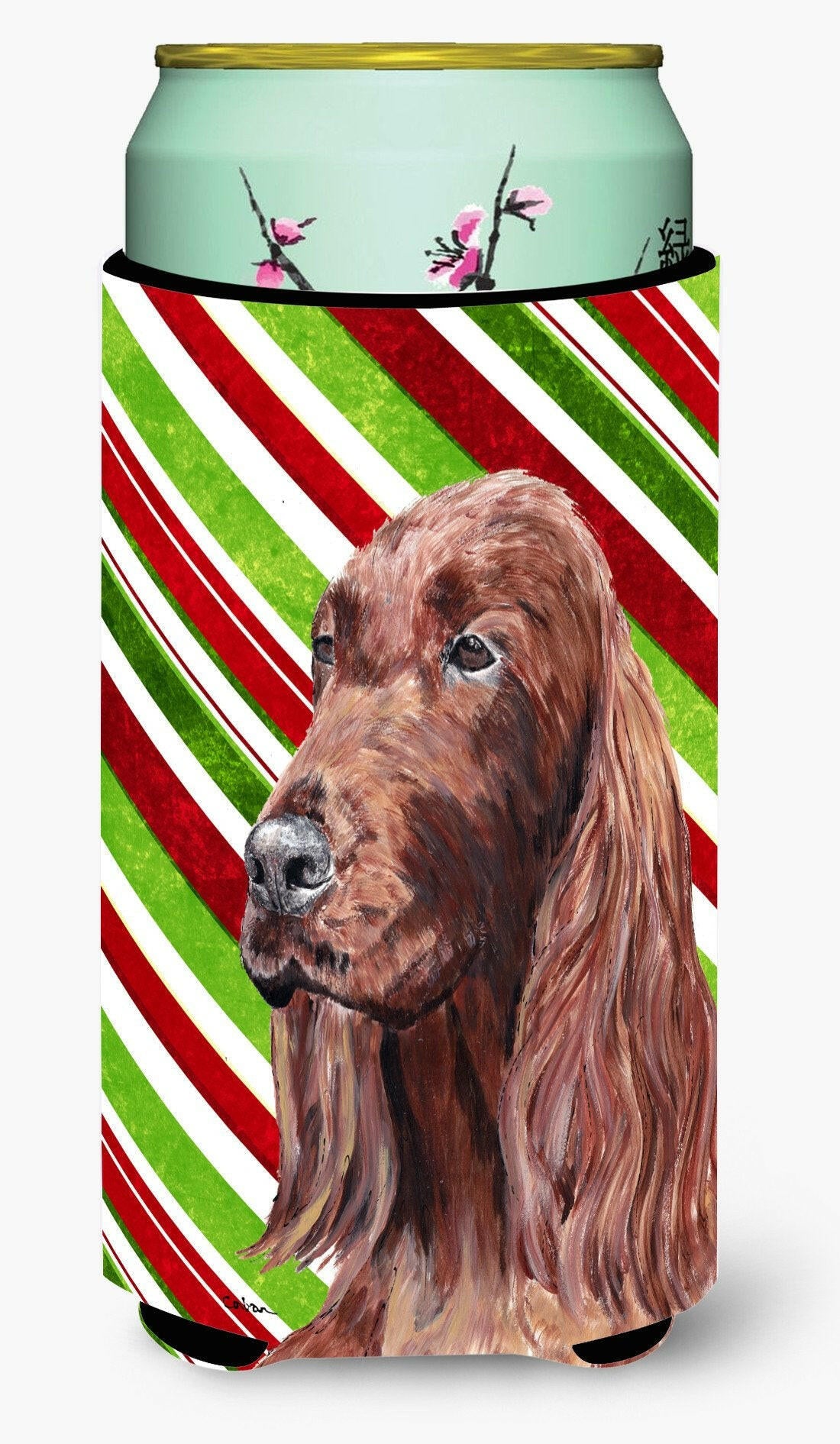 Irish Setter Candy Cane Christmas Tall Boy Beverage Insulator Beverage Insulator Hugger by Caroline&#39;s Treasures