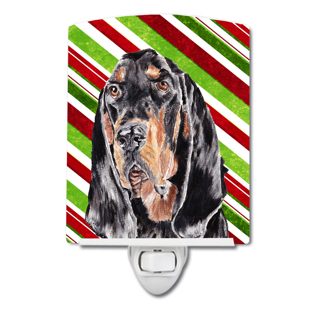 Black and Tan Coonhound Candy Cane Christmas Ceramic Night Light SC9609CNL - the-store.com