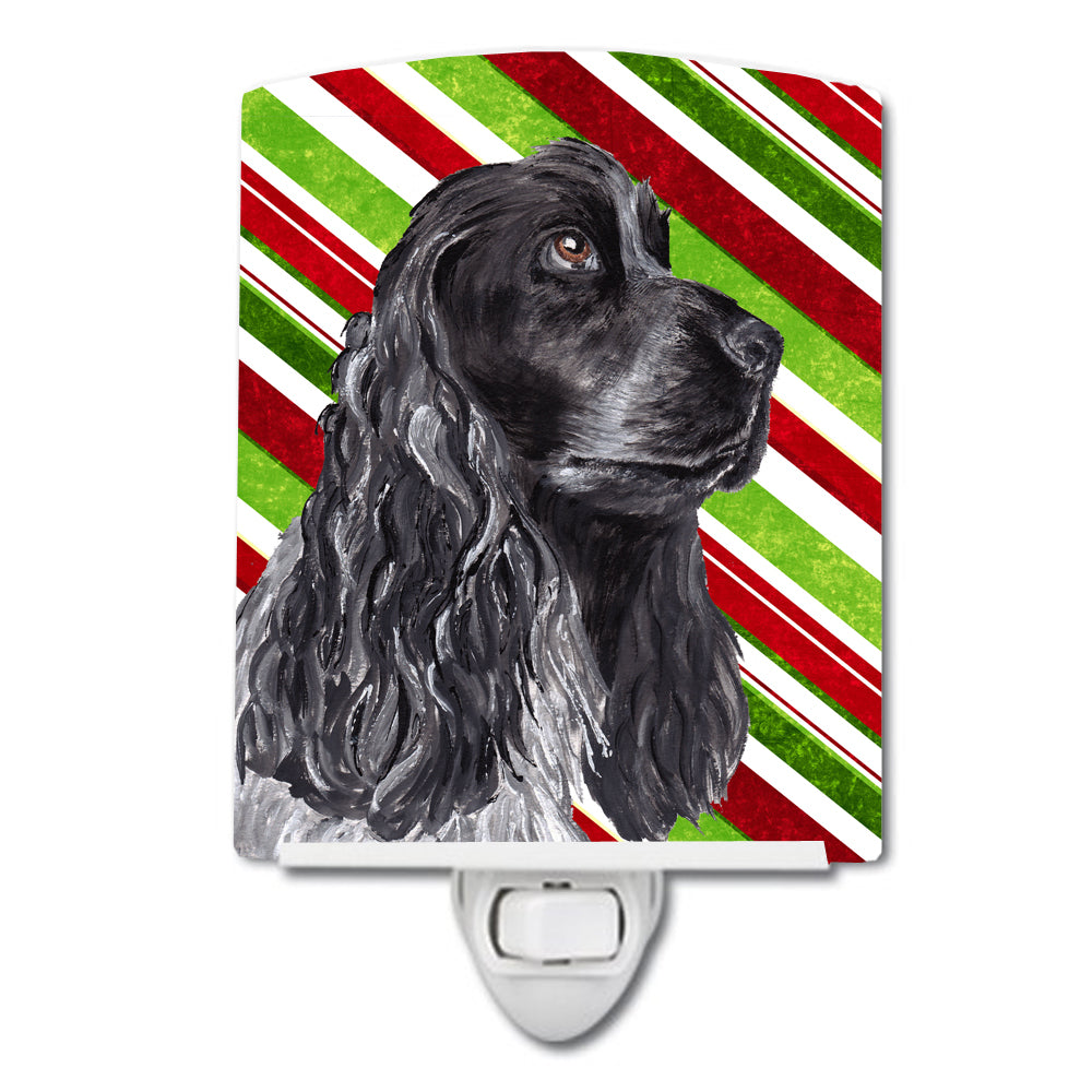 Black Cocker Spaniel Candy Cane Christmas Ceramic Night Light SC9610CNL - the-store.com