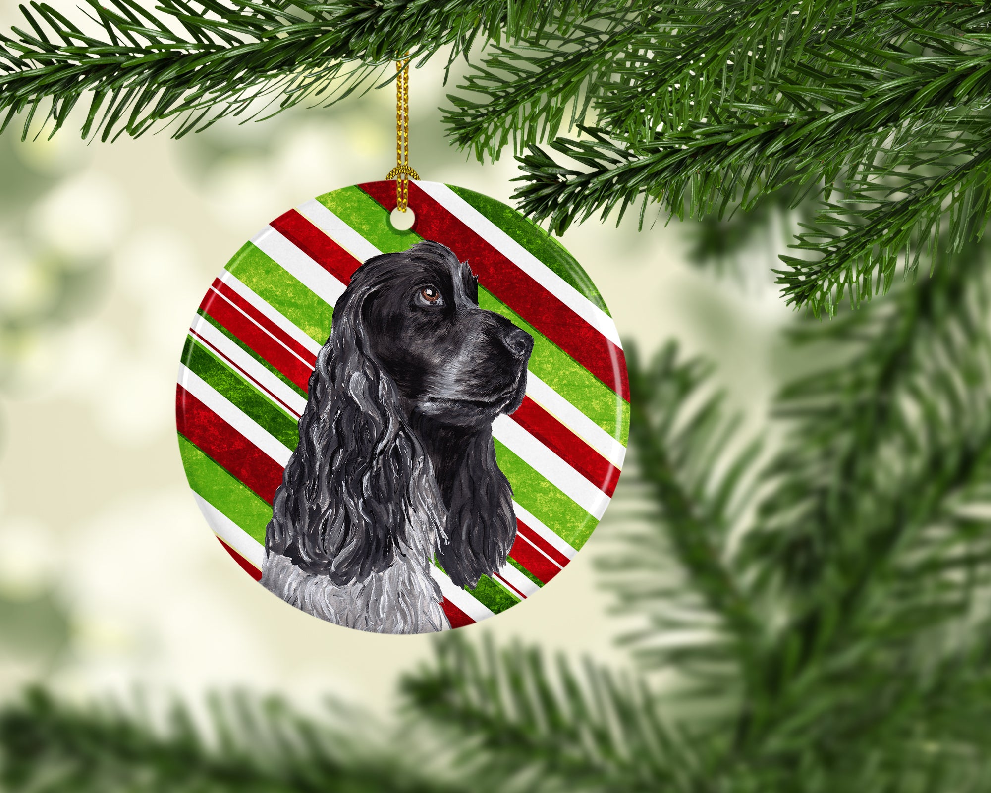 Black Cocker Spaniel Candy Cane Christmas Ceramic Ornament SC9610CO1 - the-store.com