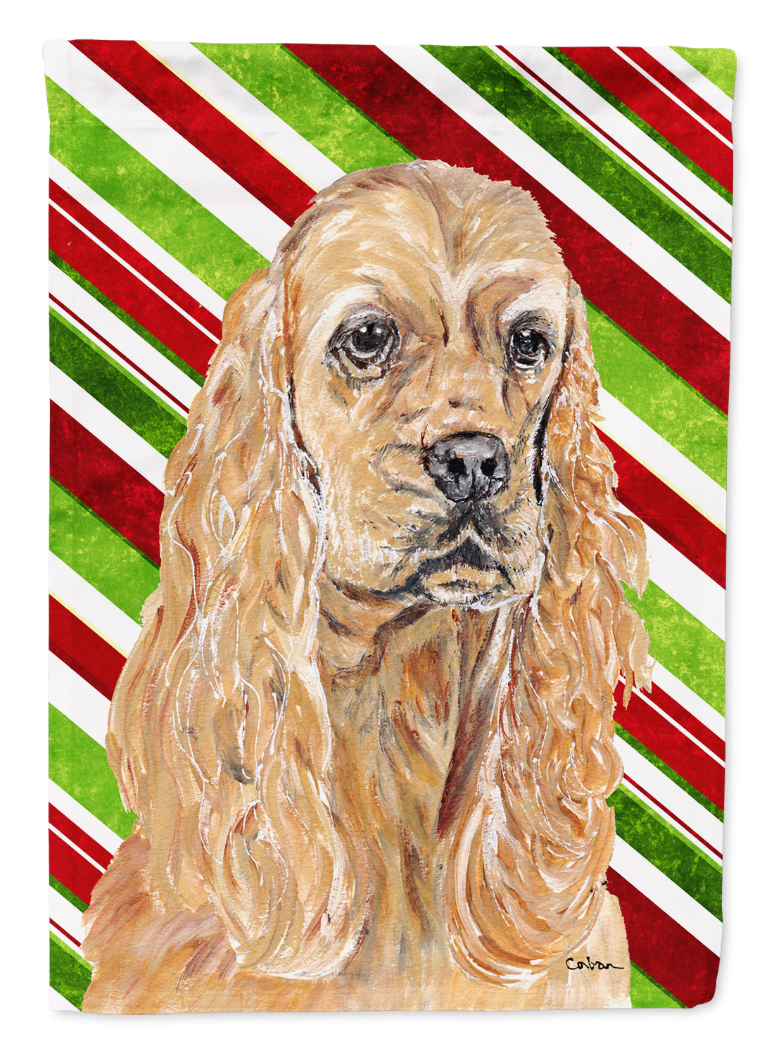 Cocker Spaniel Candy Cane Christmas Flag Canvas House Size  the-store.com.