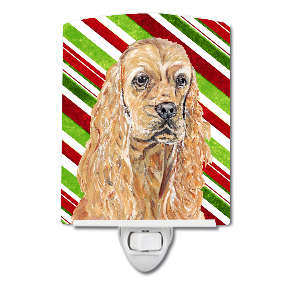 Buff Cocker Spaniel Candy Cane Christmas Ceramic Night Light SC9612CNL - the-store.com