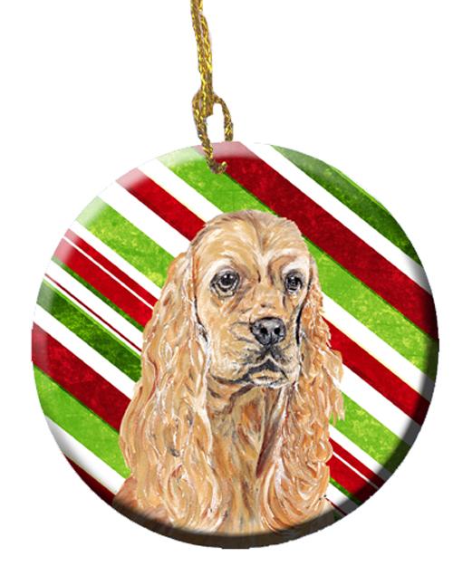 Buff Cocker Spaniel Candy Cane Christmas Ceramic Ornament SC9612CO1 by Caroline&#39;s Treasures