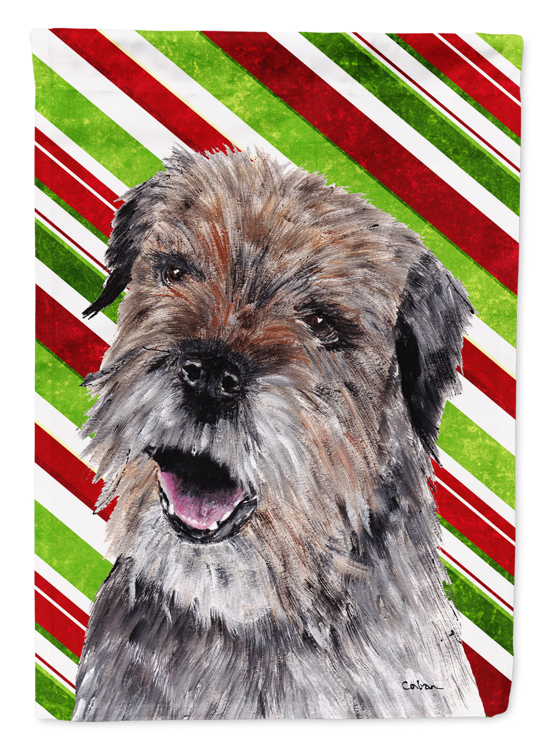 Border Terrier Candy Cane Christmas Flag Canvas House Size  the-store.com.