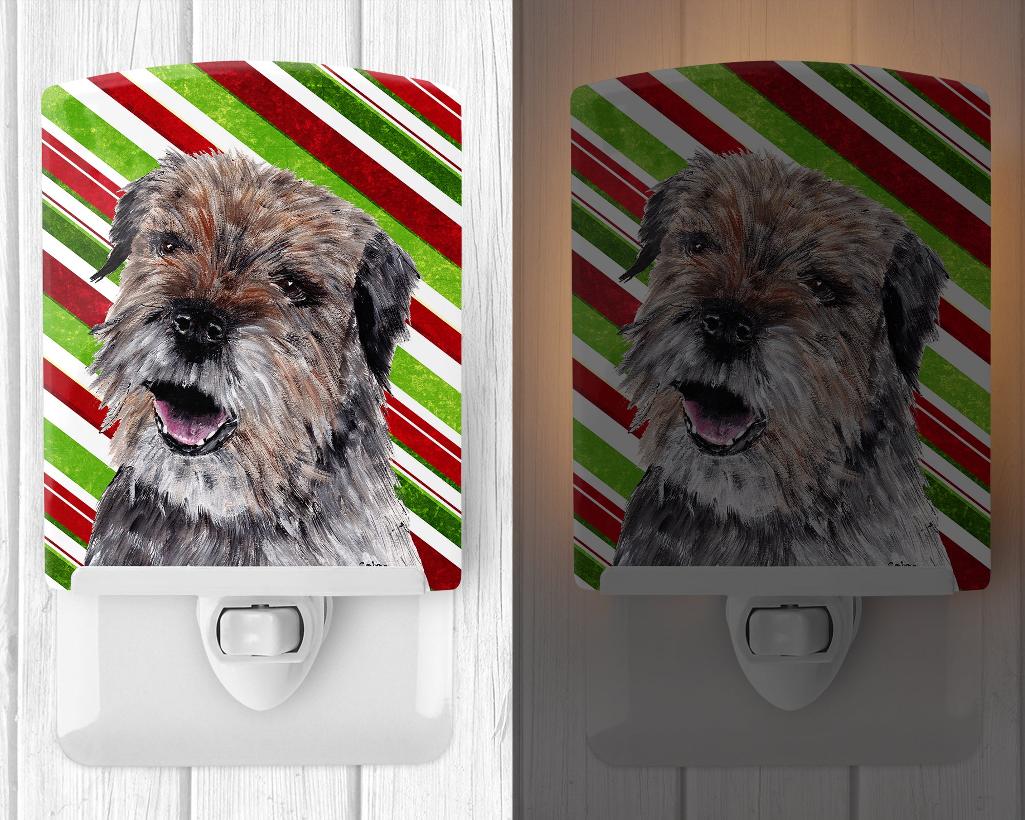 Border Terrier Candy Cane Christmas Ceramic Night Light SC9613CNL - the-store.com