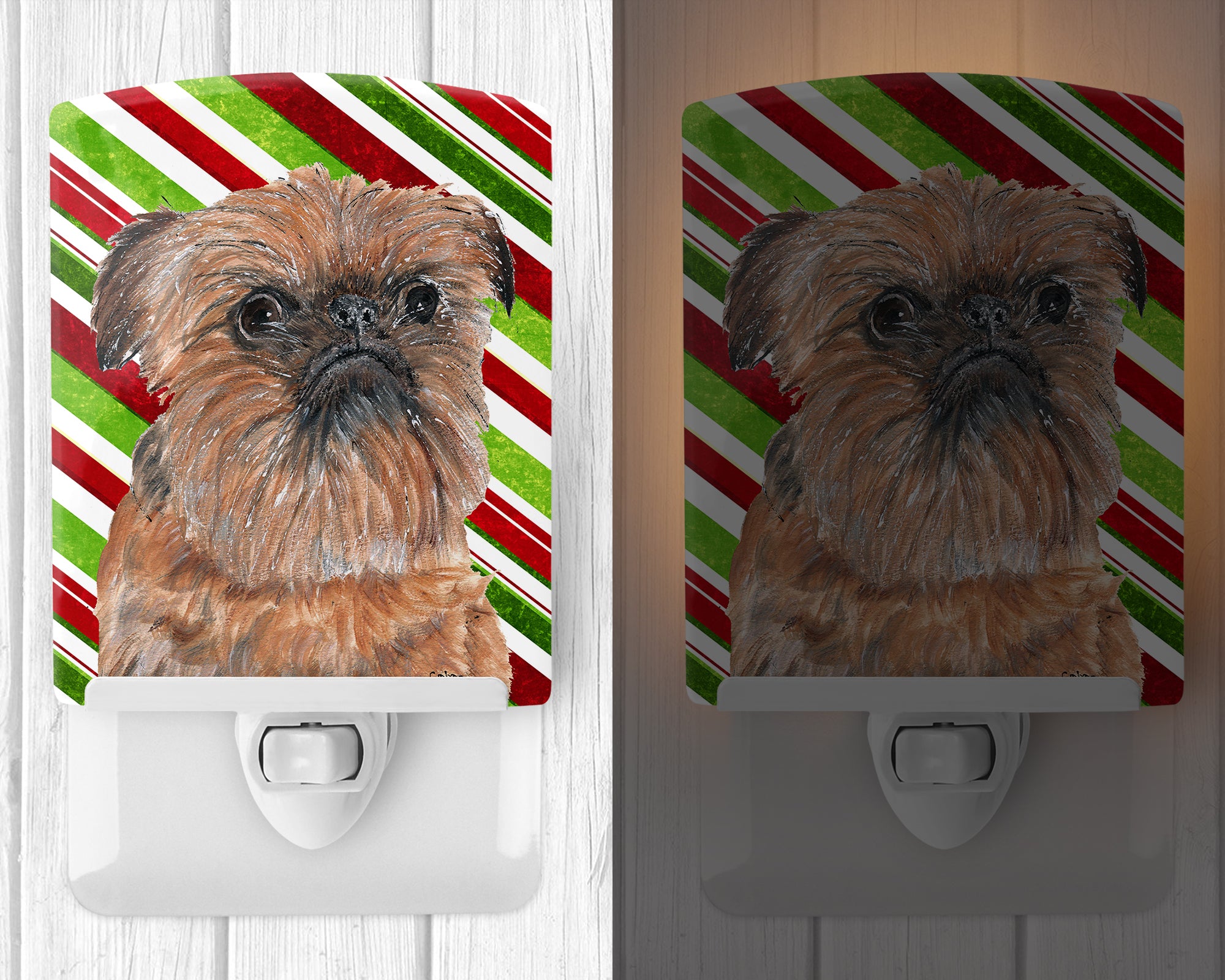 Brussels Griffon Candy Cane Christmas Ceramic Night Light SC9614CNL - the-store.com