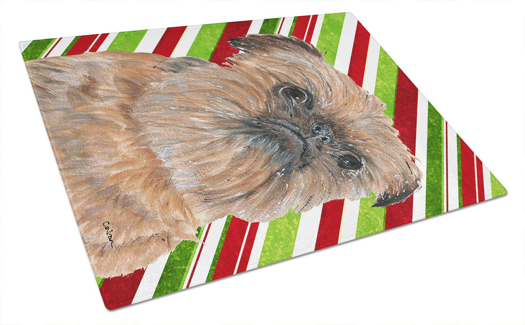 Brussels Griffon Candy Cane Christmas Glass Cutting Board Large by Caroline's Treasures