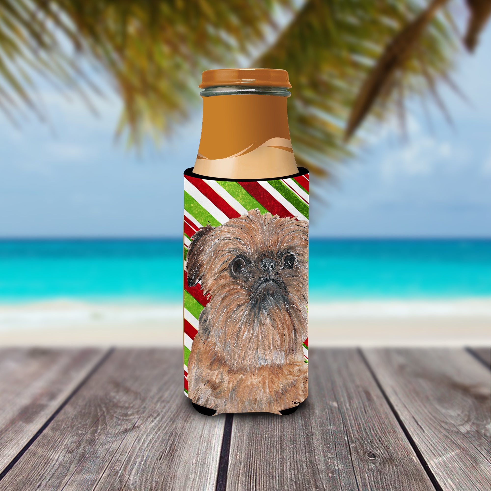 Brussels Griffon Candy Cane Christmas Ultra Beverage Insulators for slim cans.