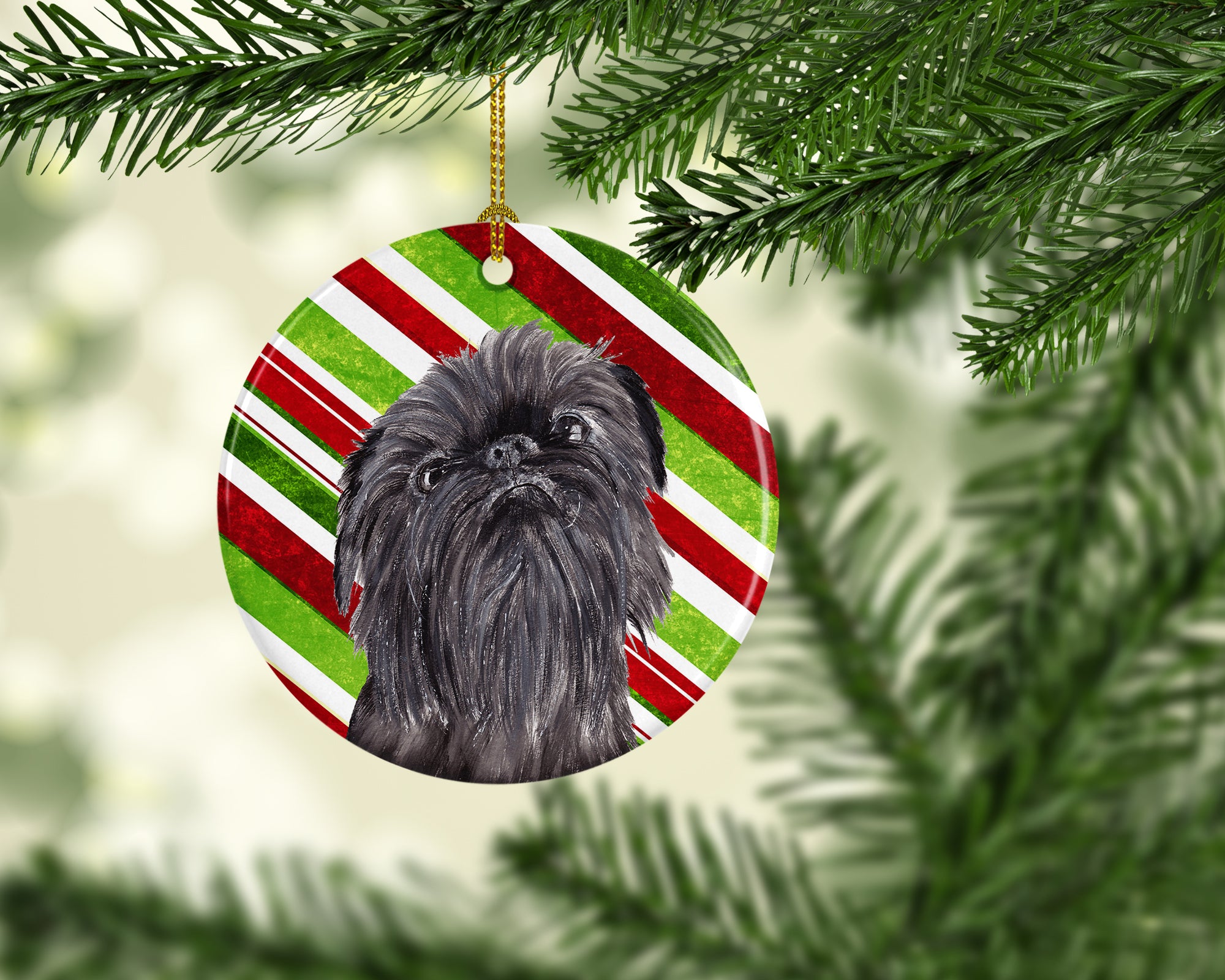 Brussels Griffon Candy Cane Christmas Ceramic Ornament SC9615CO1 - the-store.com