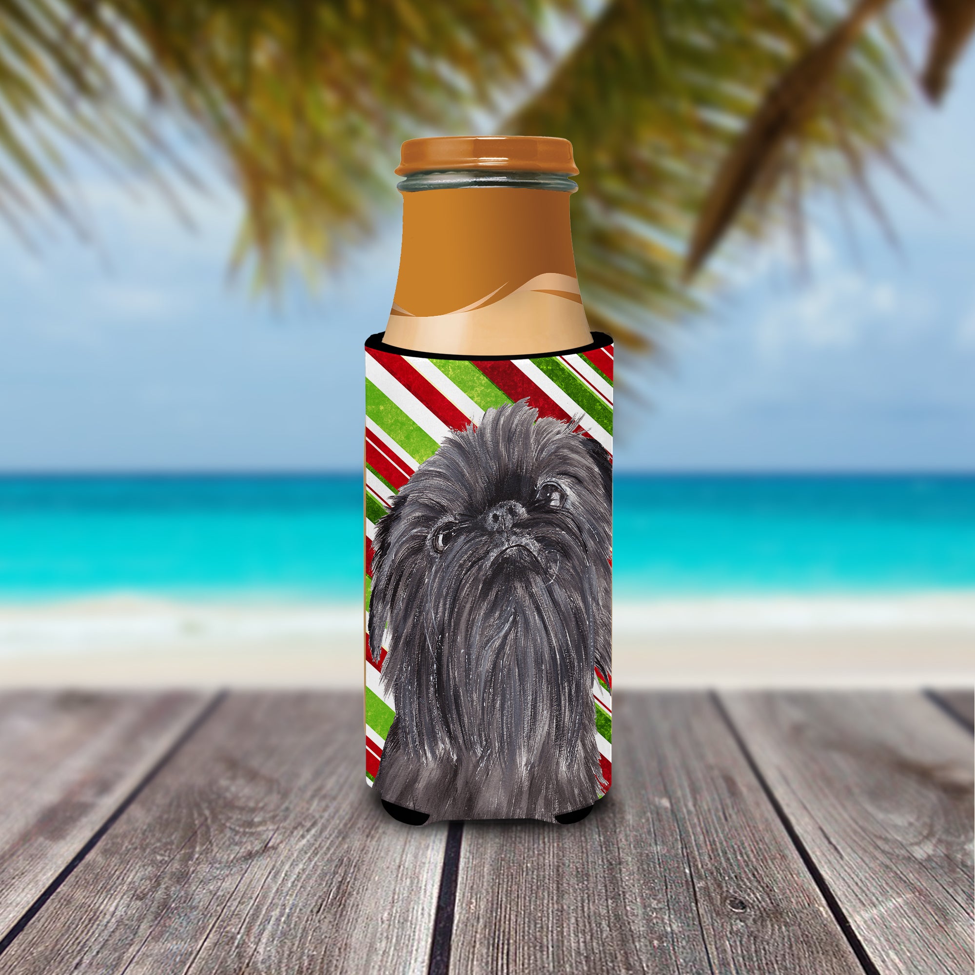 Brussels Griffon Candy Cane Christmas Ultra Beverage Insulators for slim cans.