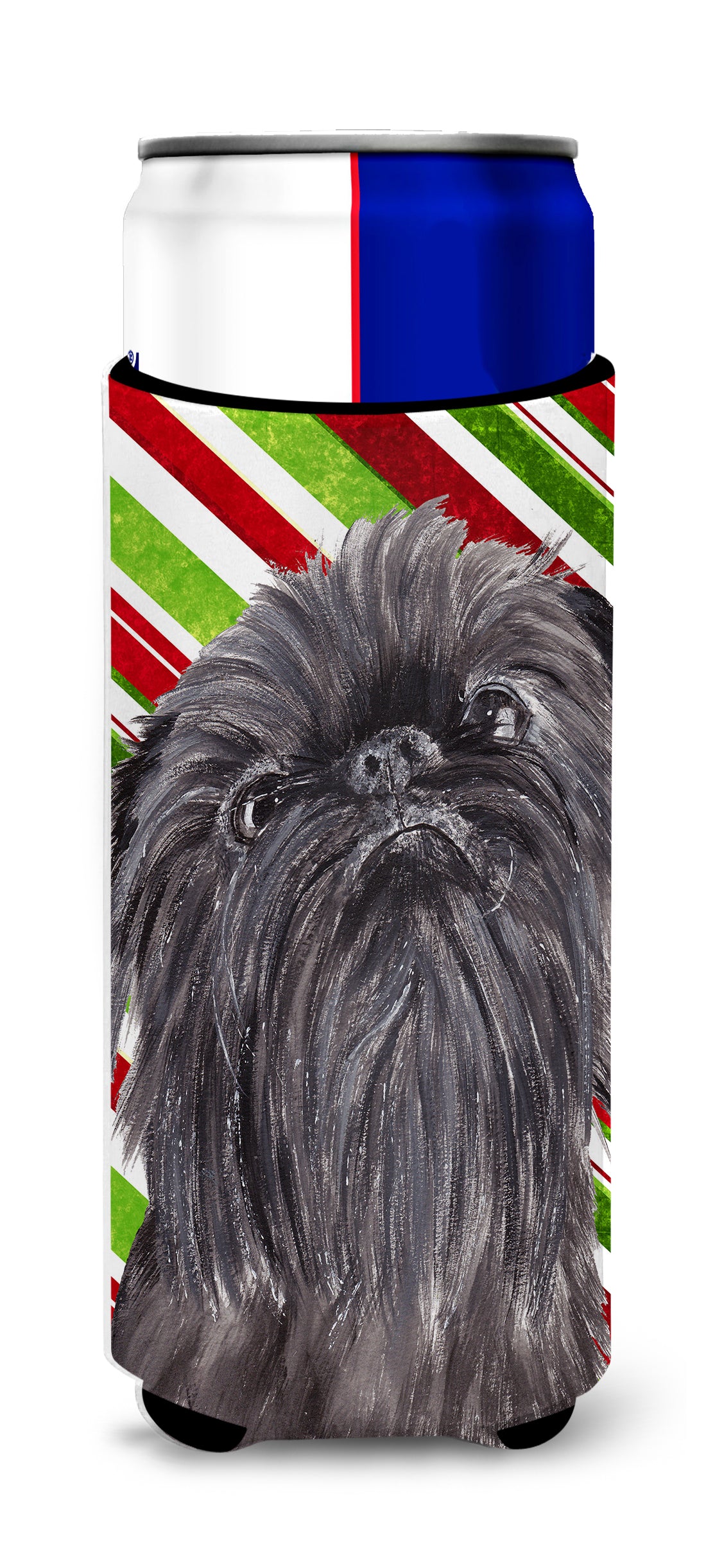 Brussels Griffon Candy Cane Christmas Ultra Beverage Insulators for slim cans.