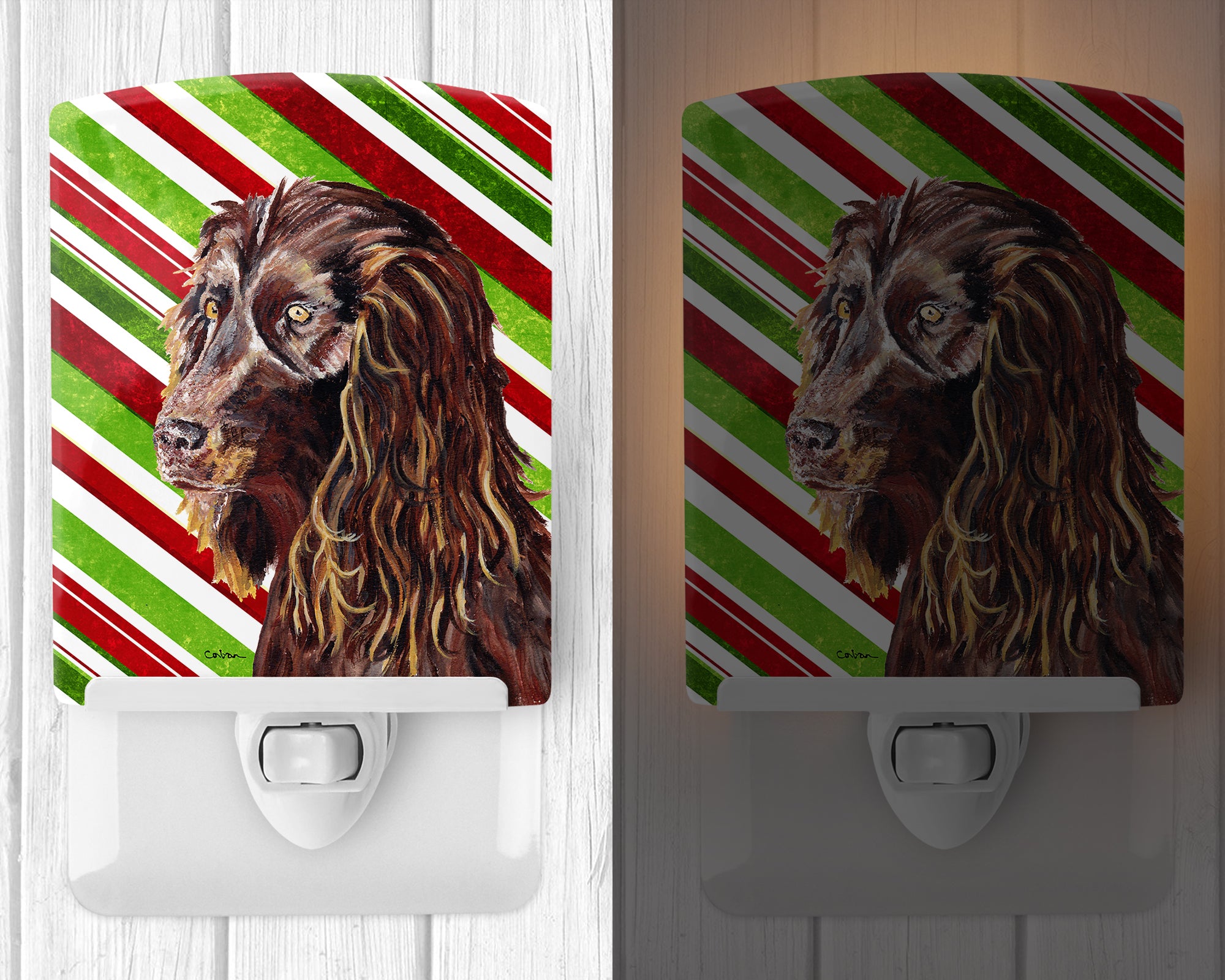 Boykin Spaniel Candy Cane Christmas Ceramic Night Light SC9616CNL - the-store.com