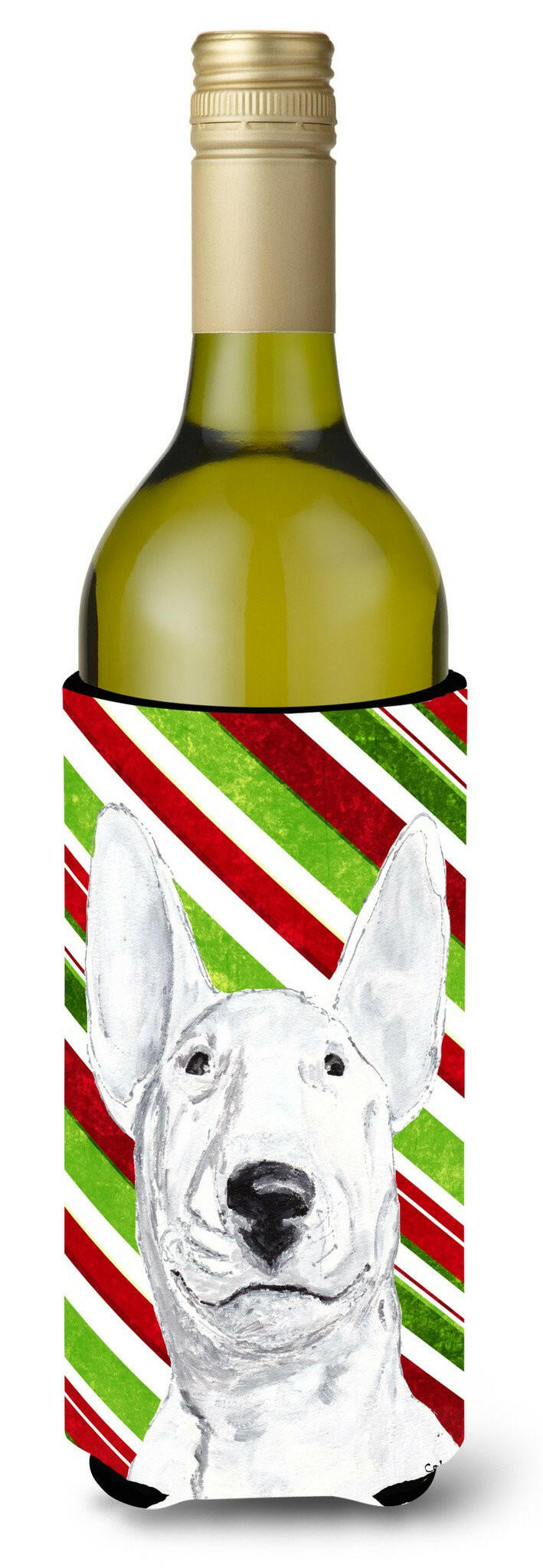 Bull Terrier Candy Cane Christmas Wine Bottle Beverage Insulator Beverage Insulator Hugger by Caroline&#39;s Treasures