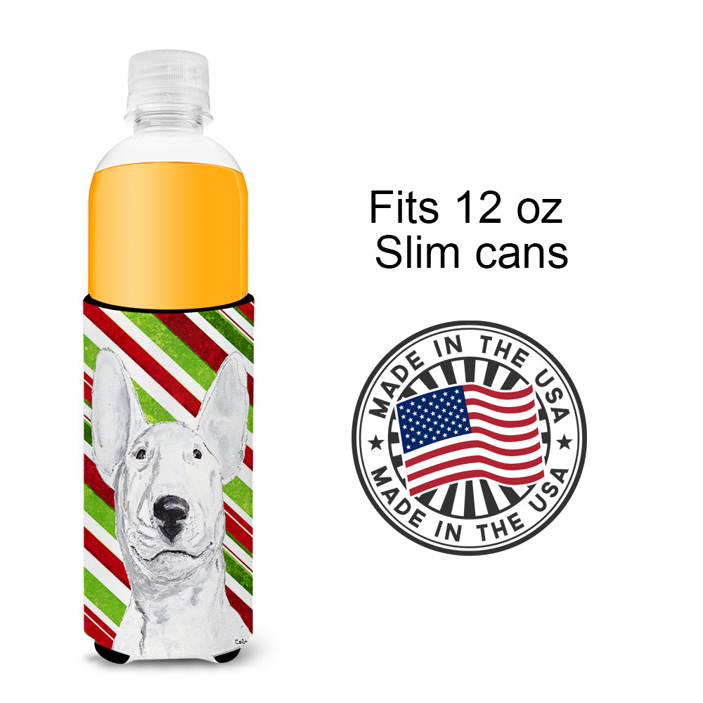 Bull Terrier Candy Cane Christmas Ultra Beverage Insulators for slim cans.