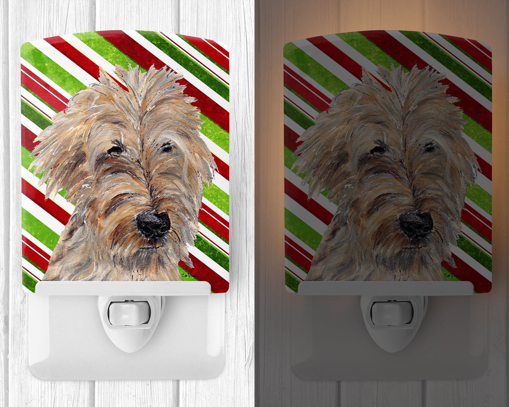 Golden Doodle Candy Cane Christmas Ceramic Night Light SC9619CNL - the-store.com