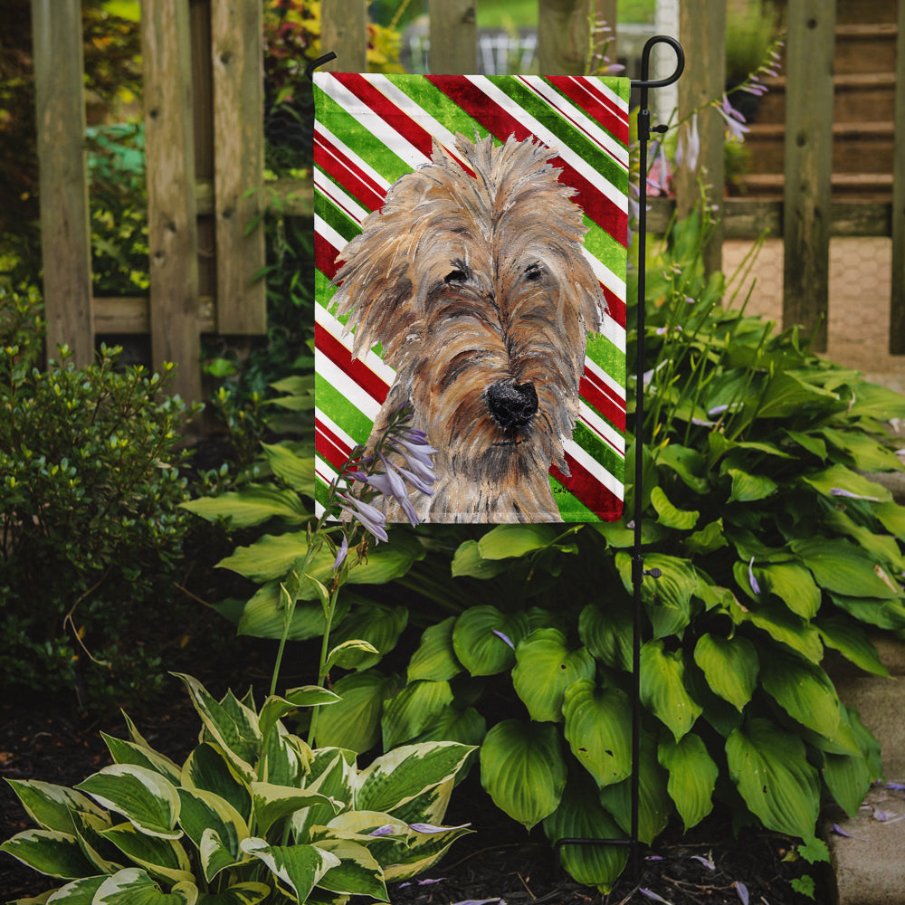 Goldendoodle Candy Cane Christmas Flag Garden Size.