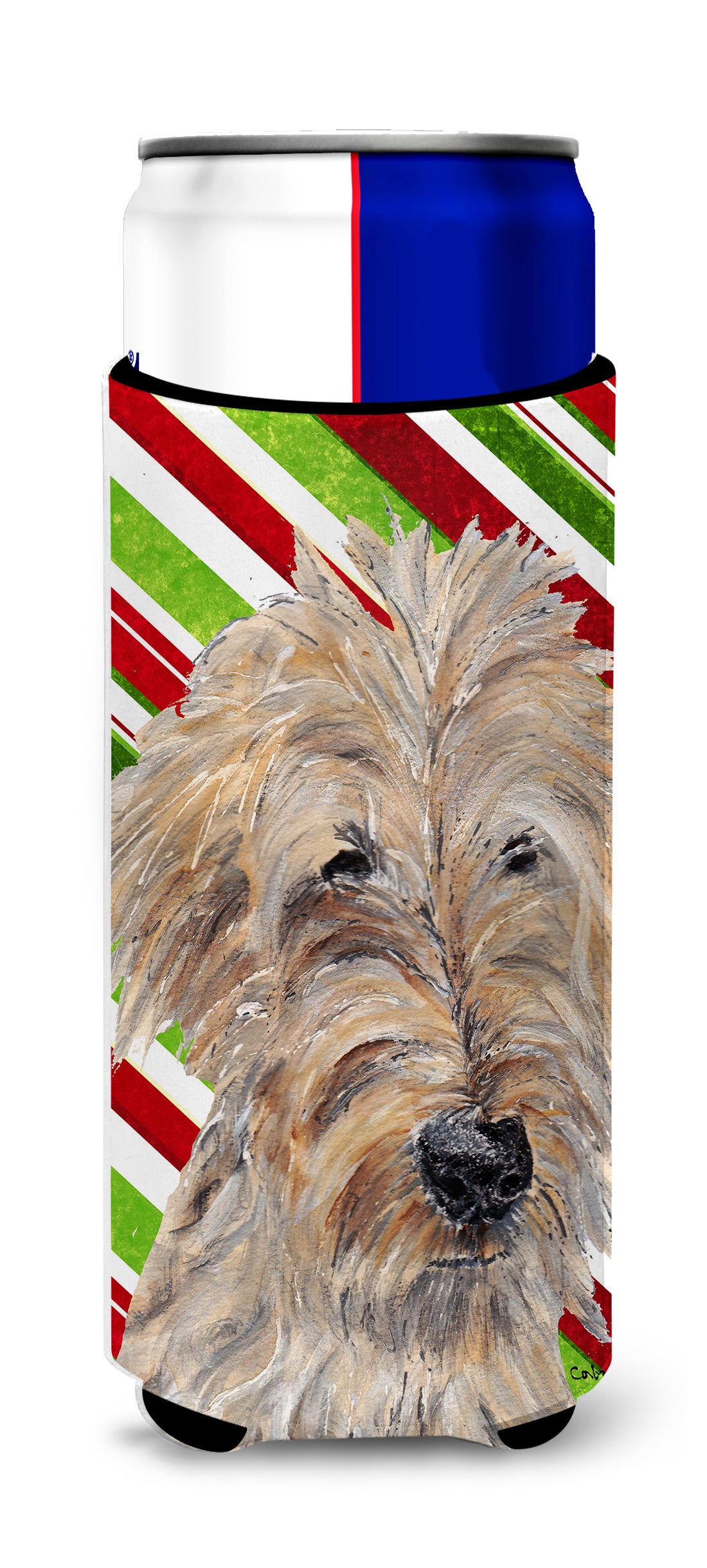 Goldendoodle Candy Cane Christmas Ultra Beverage Insulators for slim cans.