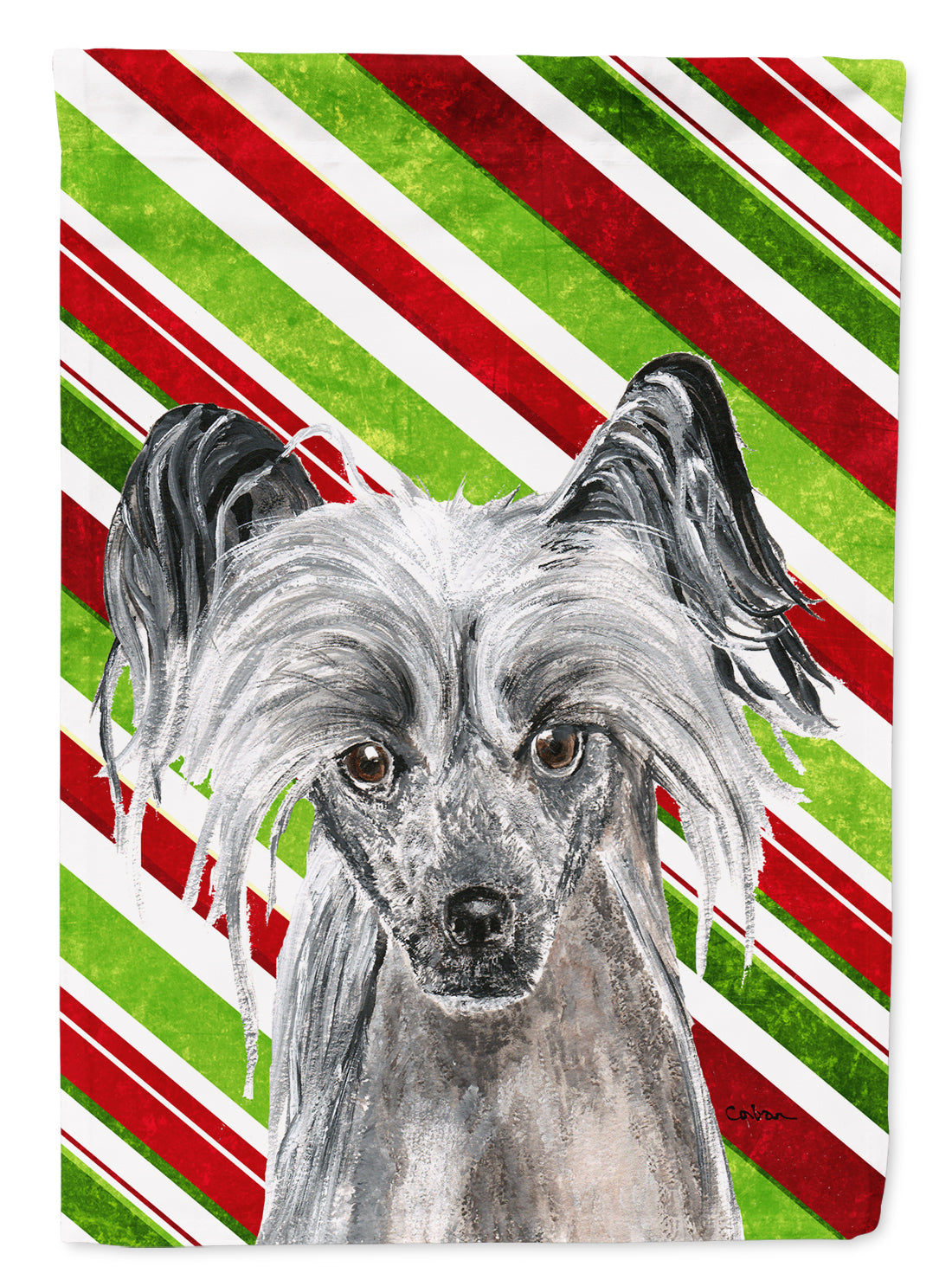 Chinese Crested Candy Cane Christmas Flag Canvas House Size  the-store.com.